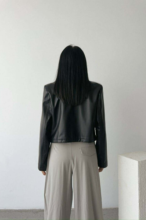 ONE COLOR LEATHER WOMEN JACKET BLACK/ E ZEZE - 5