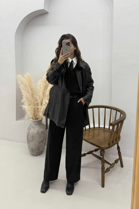 ONE COLOR LEATHER WOMEN JACKET BLACK/ E ZEZE 