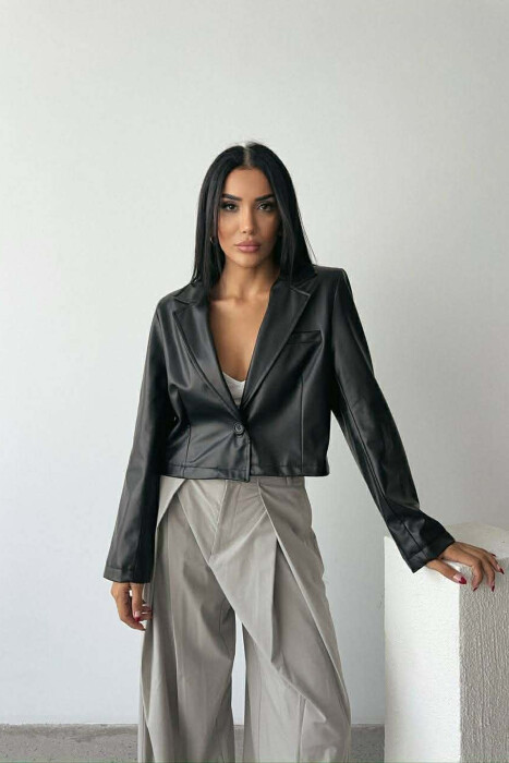 ONE COLOR LEATHER WOMEN JACKET BLACK/ E ZEZE 