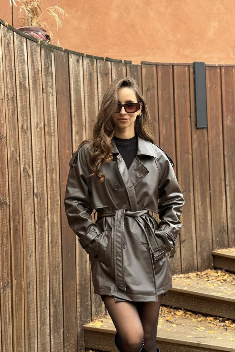 ONE COLOR LEATHER WOMEN JACKET BROWN/KAFE - 2