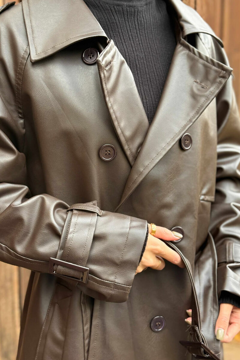 ONE COLOR LEATHER WOMEN JACKET BROWN/KAFE - 3