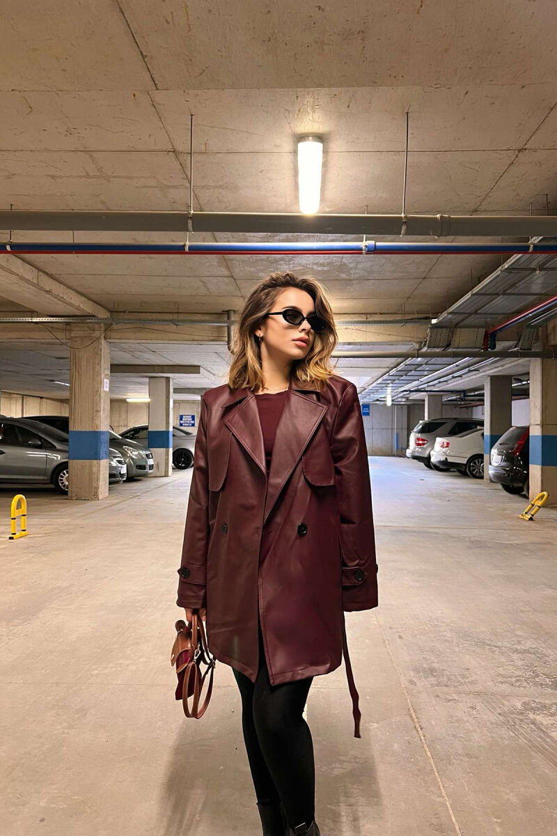 ONE COLOR LEATHER WOMEN JACKET BURGUNDY/VISHNJE - 4