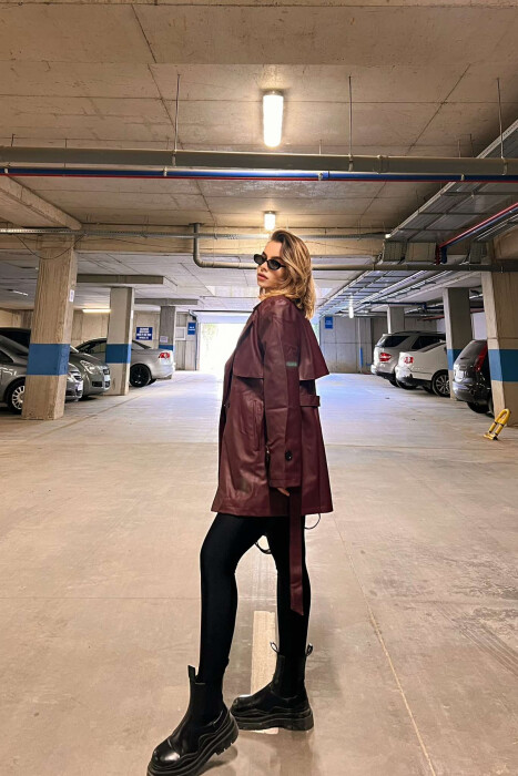 ONE COLOR LEATHER WOMEN JACKET BURGUNDY/VISHNJE - 5