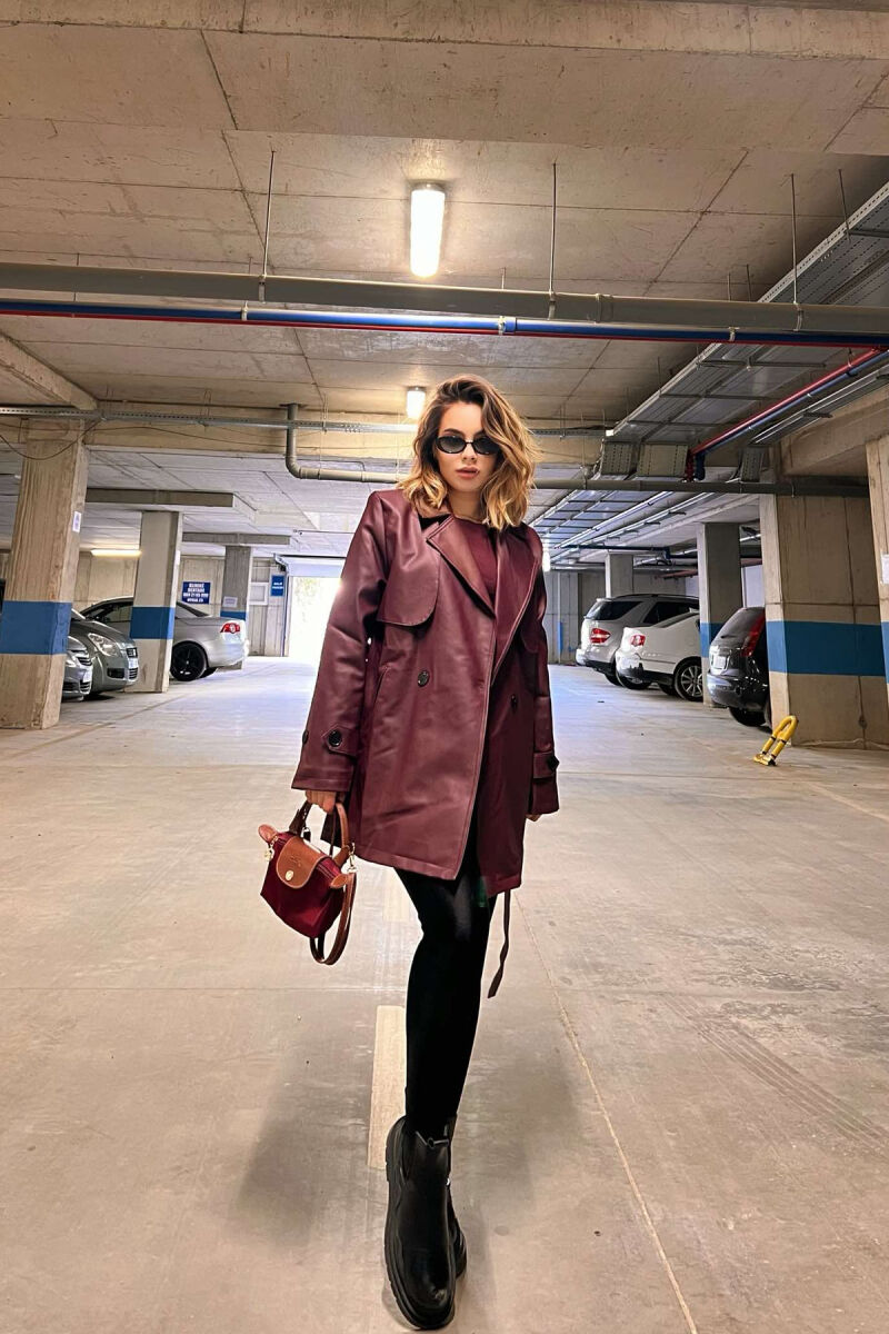 ONE COLOR LEATHER WOMEN JACKET BURGUNDY/VISHNJE - 6