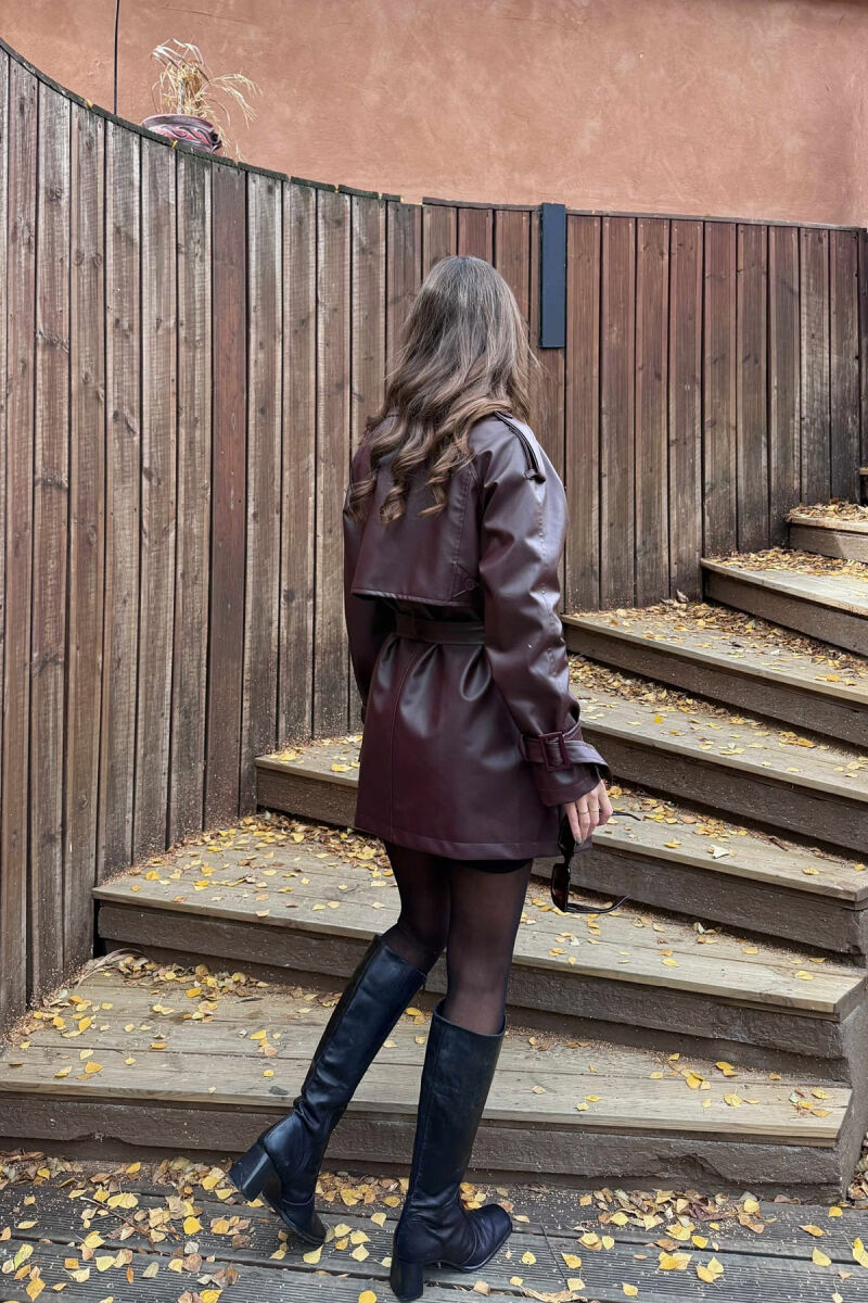 ONE COLOR LEATHER WOMEN JACKET BURGUNDY/VISHNJE - 3