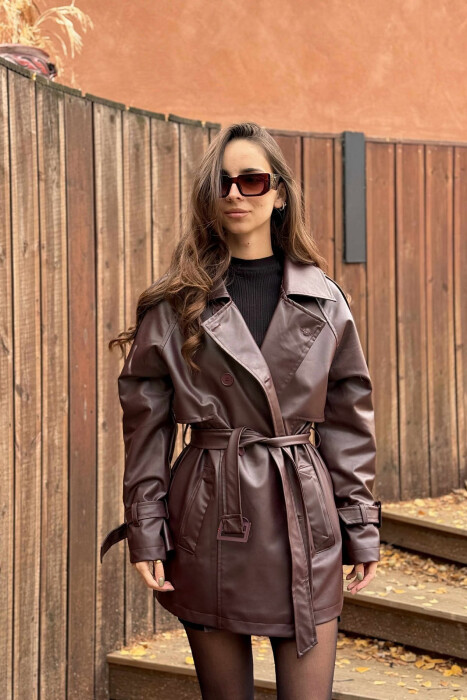 ONE COLOR LEATHER WOMEN JACKET BURGUNDY/VISHNJE - 4