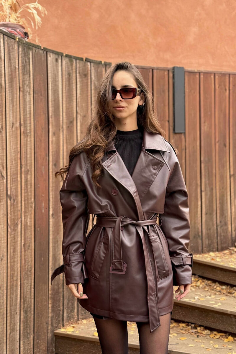 ONE COLOR LEATHER WOMEN JACKET BURGUNDY/VISHNJE - 4