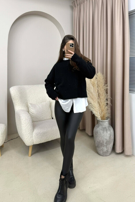 ONE COLOR LEATHER WOMEN LEGGINGS BLACK/ E ZEZE - KLAUDIO FASHION