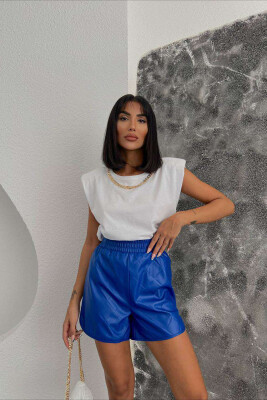 ONE COLOR LEATHER WOMEN SHORT PANTS BLUE/BLU 