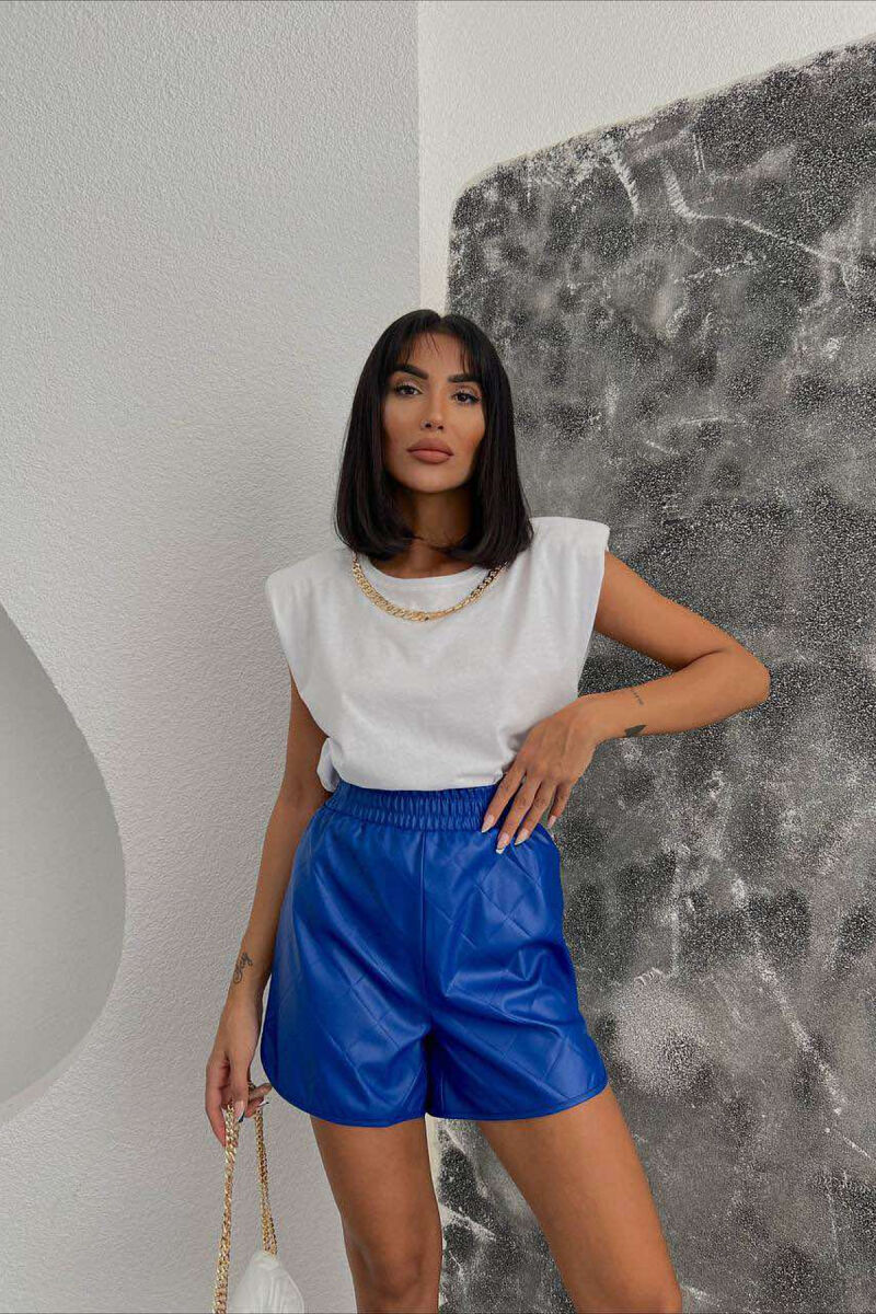 ONE COLOR LEATHER WOMEN SHORT PANTS BLUE/BLU - 1