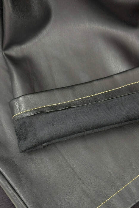 ONE COLOR LEATHER WOMEN TROUSERS BLACK/ E ZEZE - 4