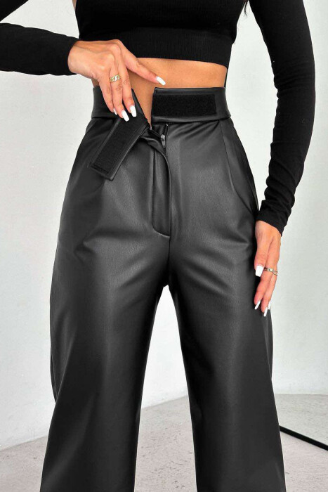 ONE COLOR LEATHER WOMEN TROUSERS BLACK/ E ZEZE - 2