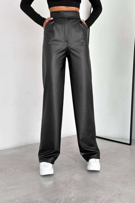 ONE COLOR LEATHER WOMEN TROUSERS BLACK/ E ZEZE - 3