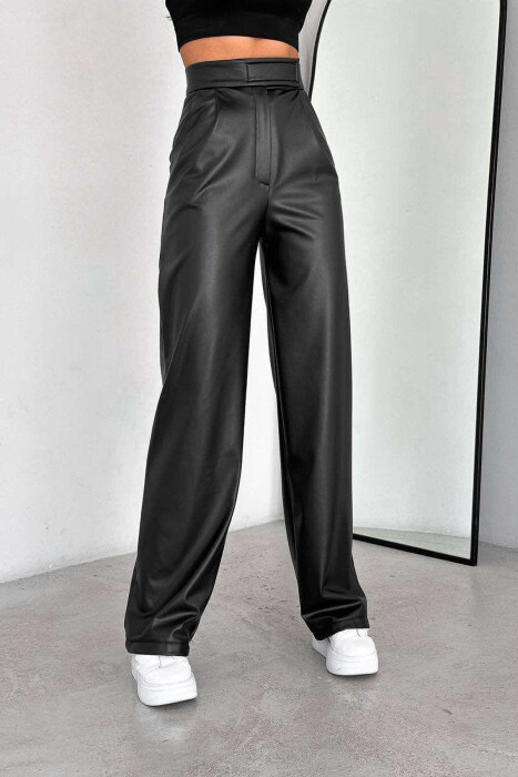 ONE COLOR LEATHER WOMEN TROUSERS BLACK/ E ZEZE - 5