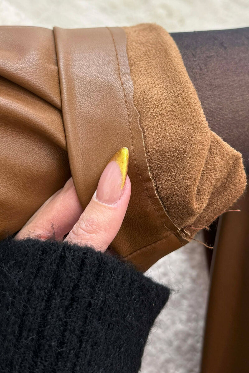 ONE COLOR LEATHER WOMEN TROUSERS BROWN/KAFE - 4