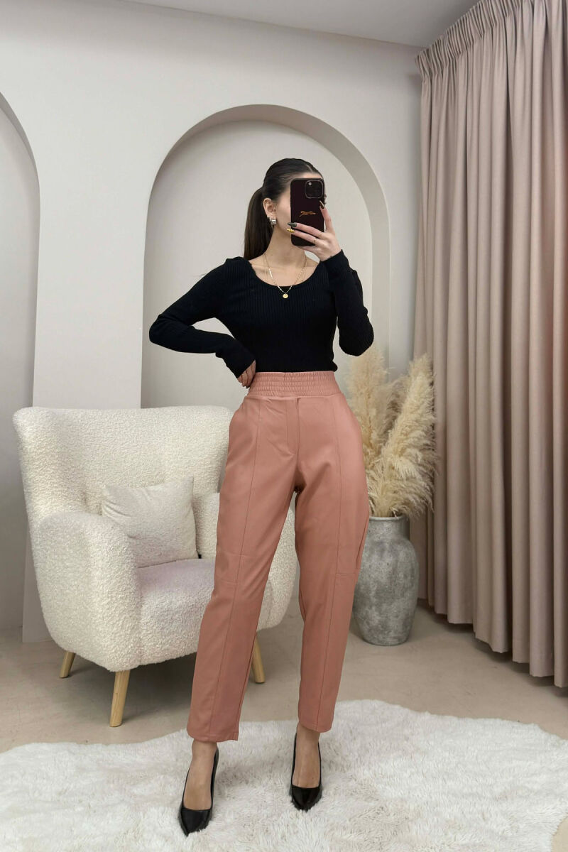 ONE COLOR LEATHER WOMEN TROUSERS POWDER/PUDER - 2