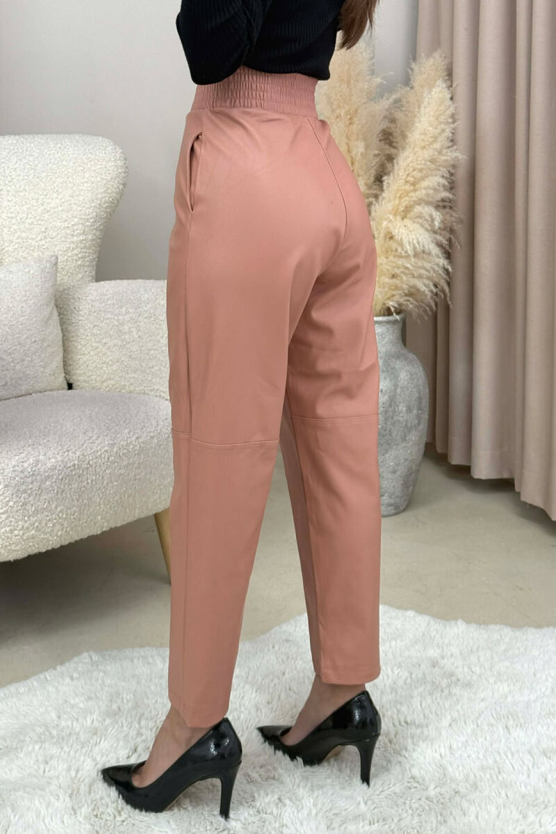 ONE COLOR LEATHER WOMEN TROUSERS POWDER/PUDER - 4
