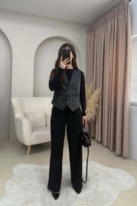 ONE COLOR LEATHER WOMEN VEST BLACK/ E ZEZE - 4