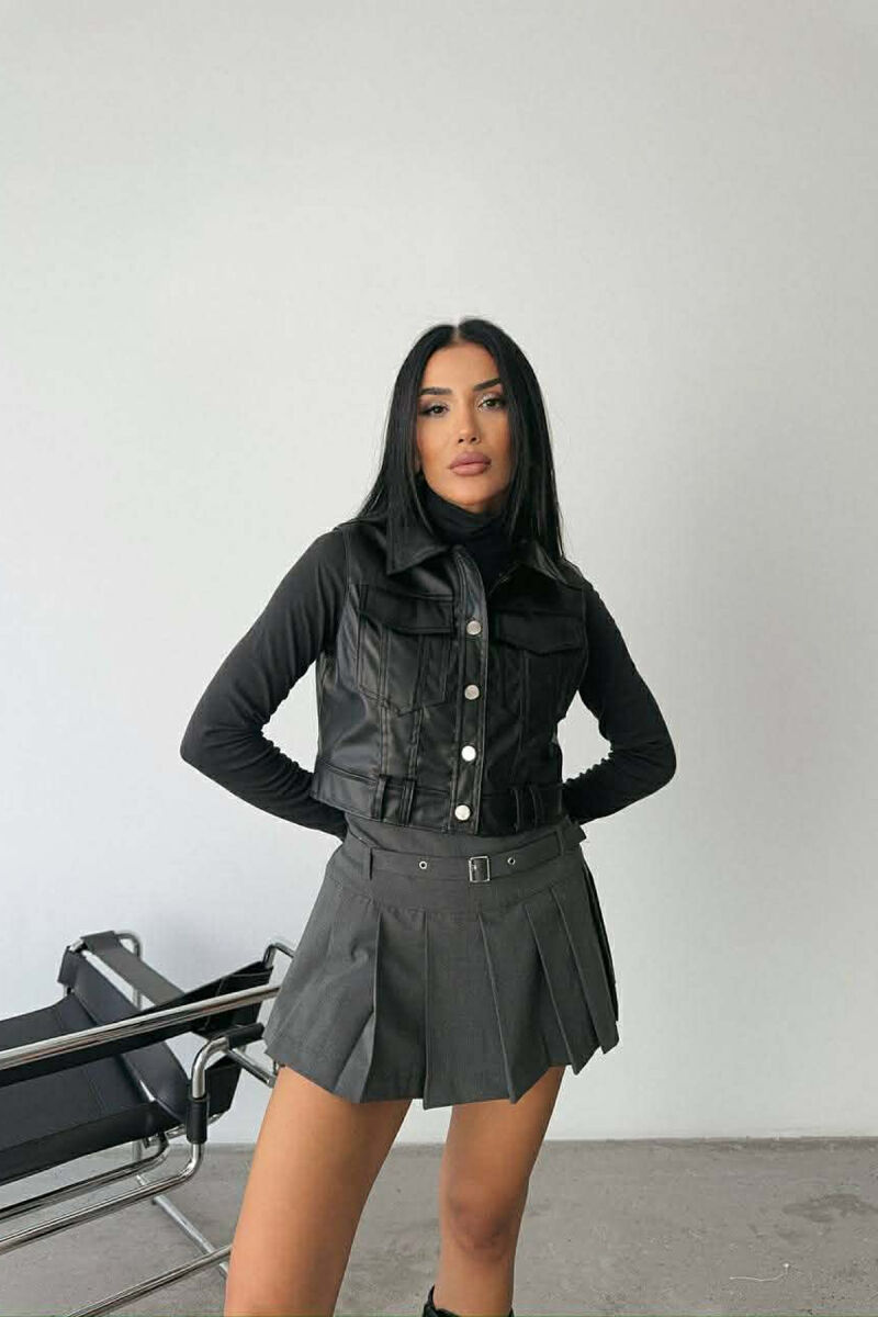 ONE COLOR LEATHER WOMEN VEST BLACK/ E ZEZE - 1