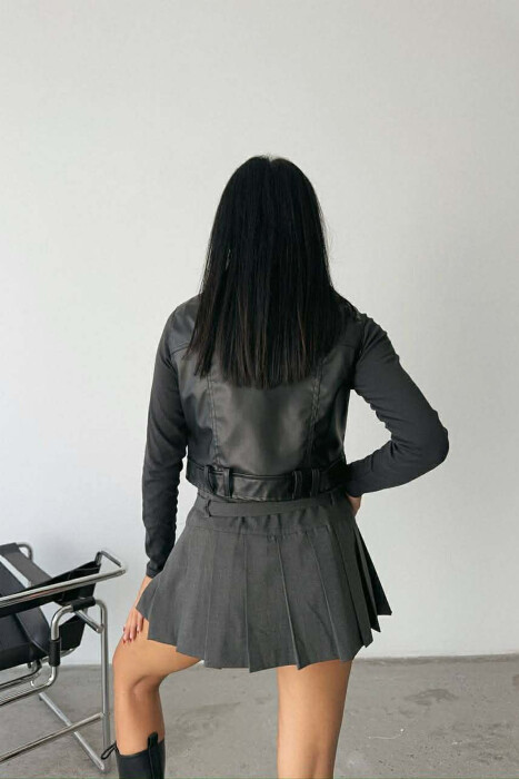 ONE COLOR LEATHER WOMEN VEST BLACK/ E ZEZE - 2