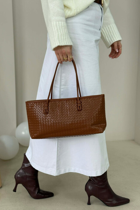 ONE COLOR LEATHER ZIPPER WOMEN BAG BROWN/KAFE 