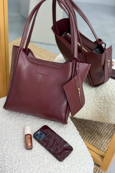 ONE COLOR LEATHER ZIPPER WOMEN BAG BURGUNDY/VISHNJE 