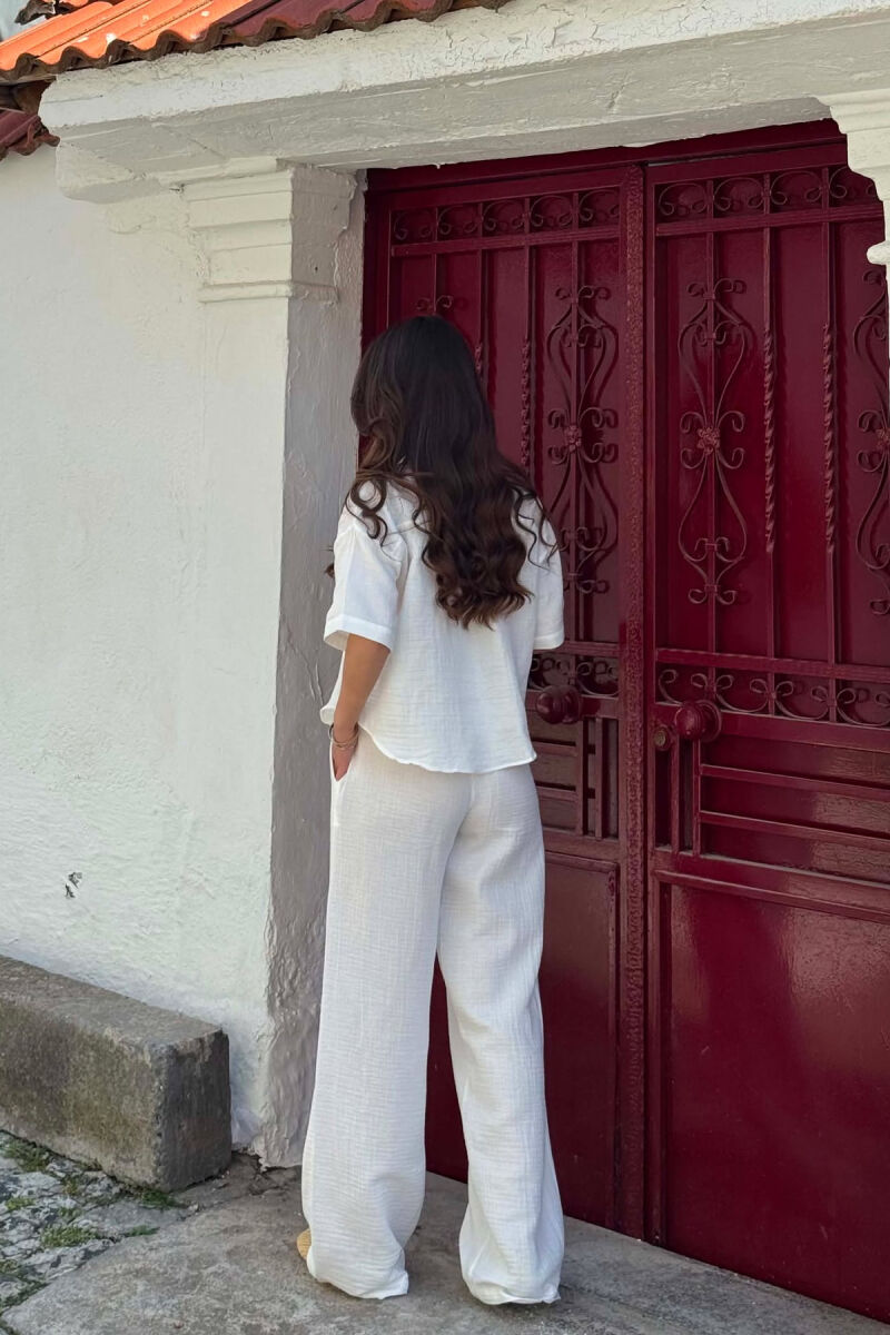 ONE COLOR LINEN BLEND SHIRT + TROUSERS WOMAN SET WHITE-E BARDHE - 4