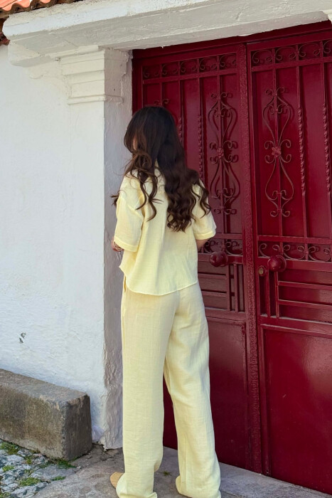 ONE COLOR LINEN BLEND SHIRT + TROUSERS WOMAN SET YELLOW/E VERDHE - 3