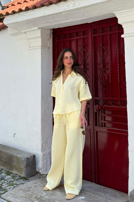 ONE COLOR LINEN BLEND SHIRT + TROUSERS WOMAN SET YELLOW/E VERDHE - 4
