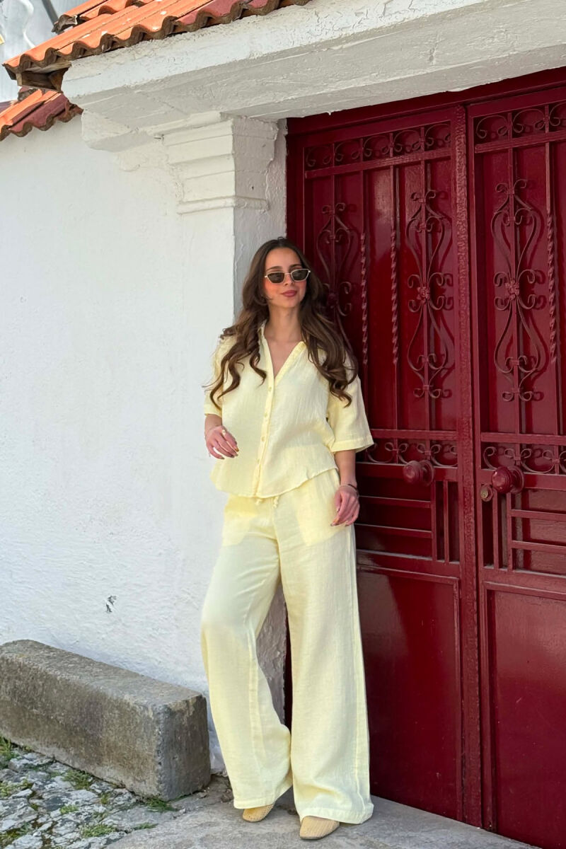 ONE COLOR LINEN BLEND SHIRT + TROUSERS WOMAN SET YELLOW/E VERDHE - 5