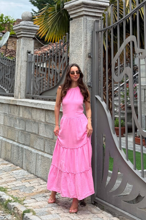ONE COLOR LINEN BLEND WOMAN DRESS PINK/ROZE - 2