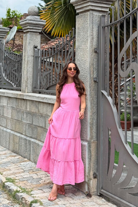 ONE COLOR LINEN BLEND WOMAN DRESS PINK/ROZE - 4