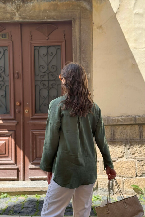 ONE COLOR LINEN BLEND WOMAN SHIRT GREEN/JESHILE - 2