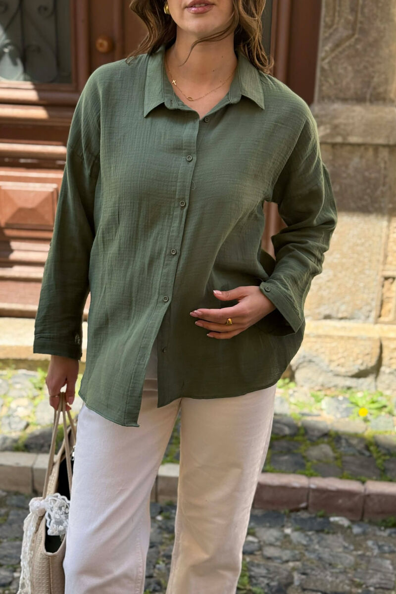 ONE COLOR LINEN BLEND WOMAN SHIRT GREEN/JESHILE - 3