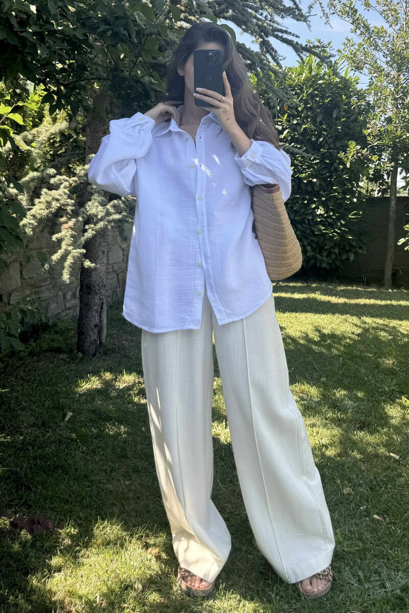 ONE COLOR LINEN BLEND WOMEN SHIRT WHITE-E BARDHE - 2