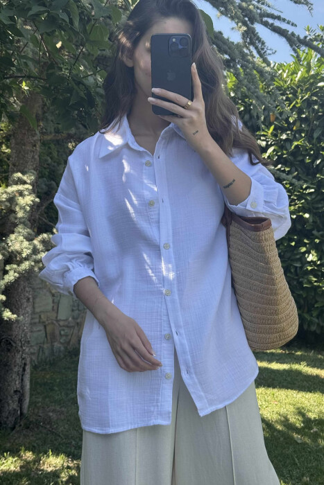 ONE COLOR LINEN BLEND WOMEN SHIRT WHITE-E BARDHE - 3