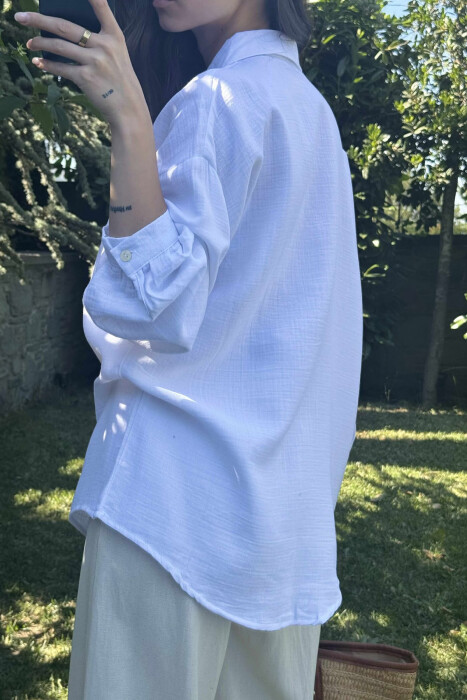 ONE COLOR LINEN BLEND WOMEN SHIRT WHITE-E BARDHE - 4