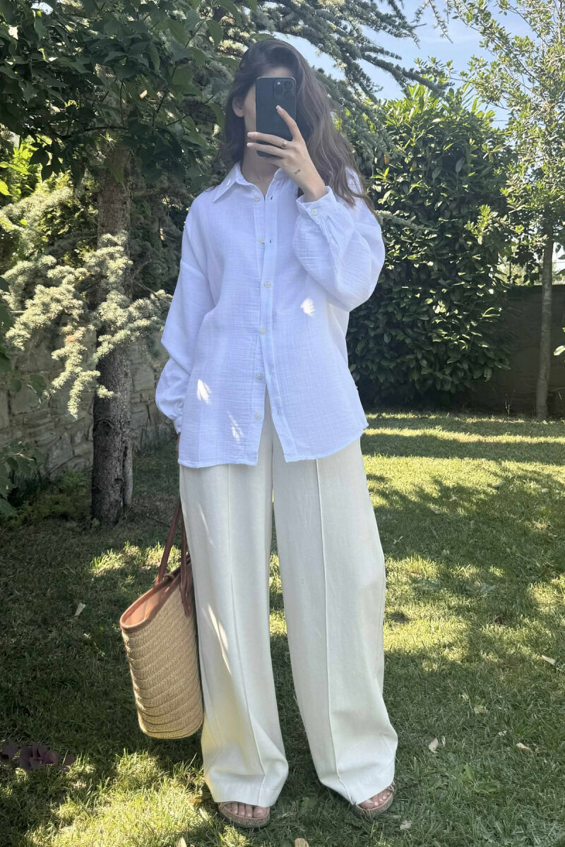ONE COLOR LINEN BLEND WOMEN SHIRT WHITE-E BARDHE - 5
