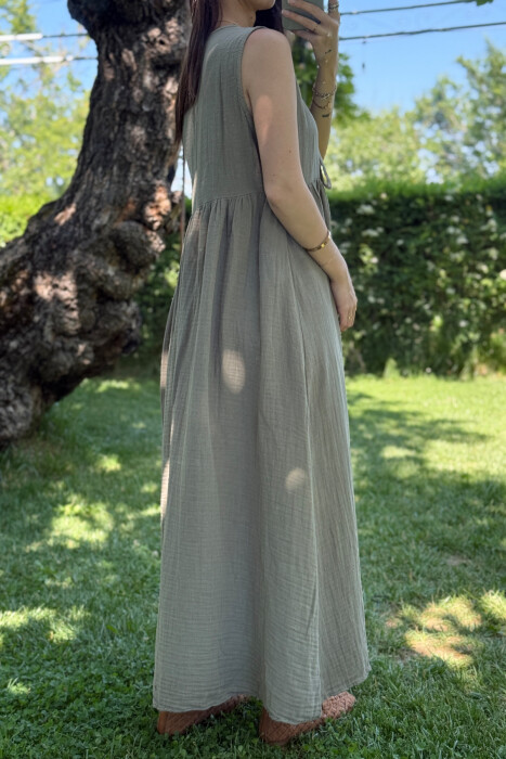 ONE COLOR LINEN LONG WOMEN DRESS OLIVE/ULLI - 2