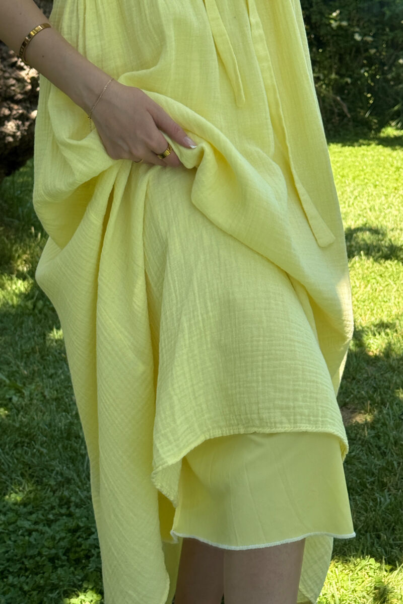 ONE COLOR LINEN LONG WOMEN DRESS YELLOW/E VERDHE - 2