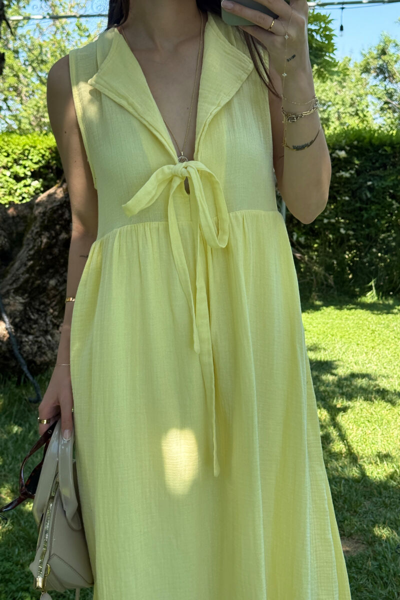 ONE COLOR LINEN LONG WOMEN DRESS YELLOW/E VERDHE - 3