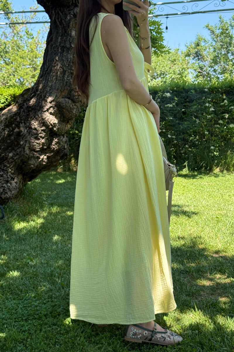 ONE COLOR LINEN LONG WOMEN DRESS YELLOW/E VERDHE - 5