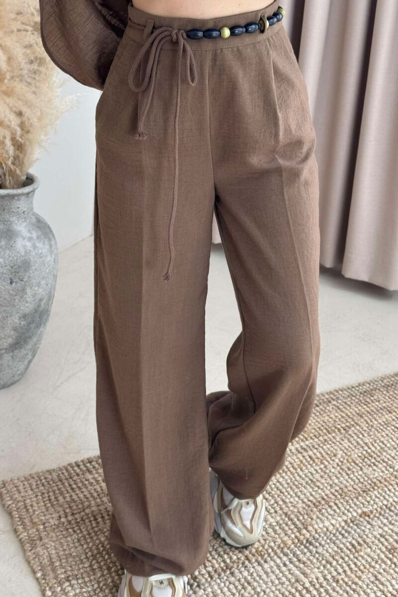 ONE COLOR LINEN SHIRT+TROUSERS WOMEN SET BROWN/KAFE - 5
