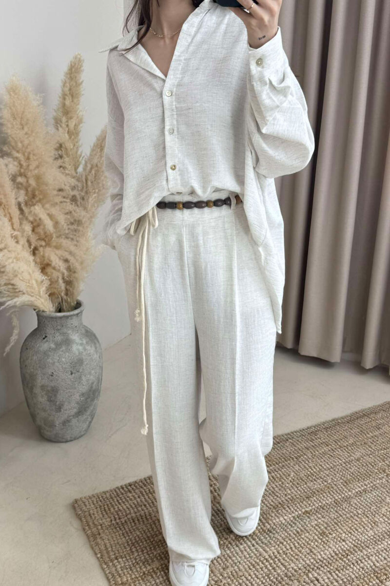 ONE COLOR LINEN SHIRT+TROUSERS WOMEN SET CREAM/KREM - 4