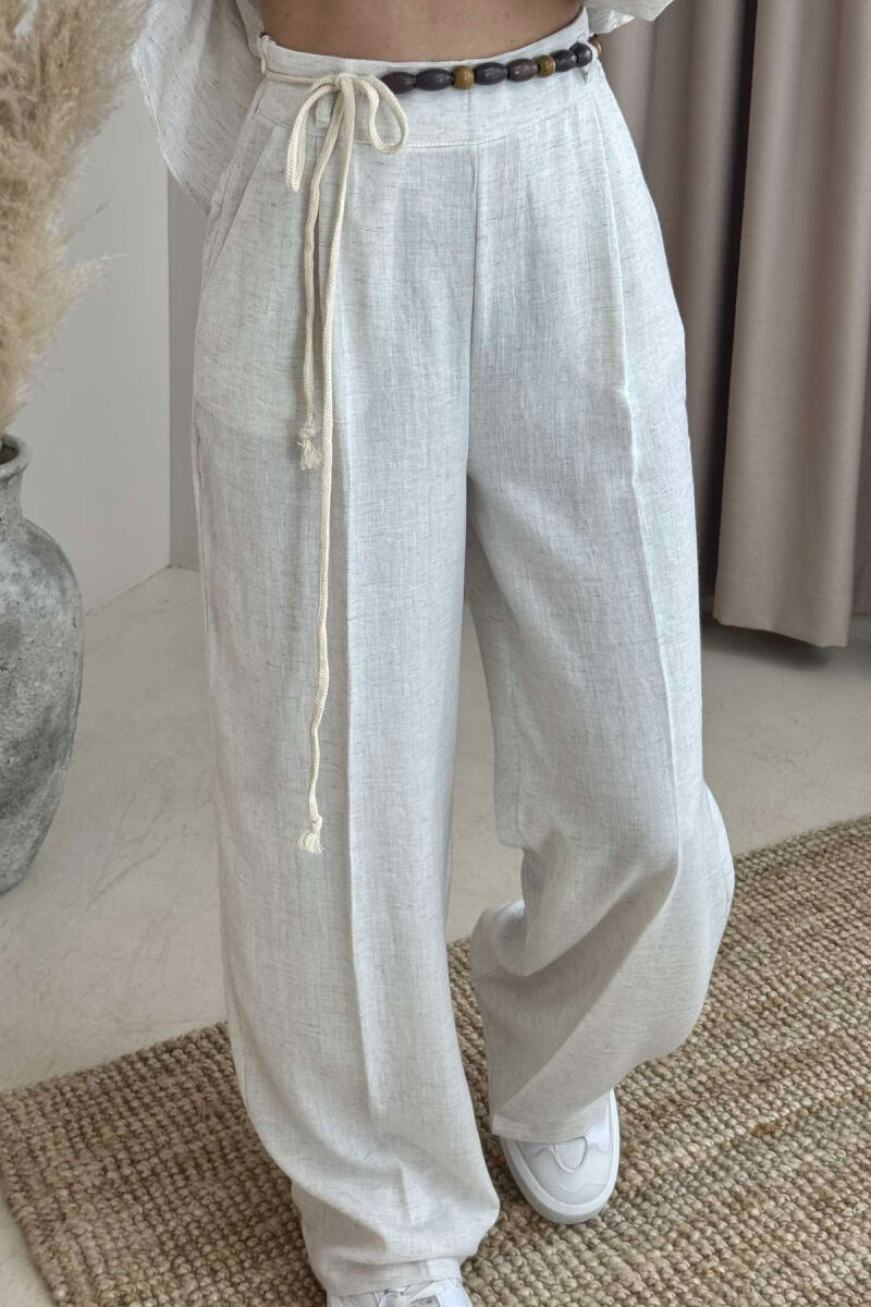 ONE COLOR LINEN SHIRT+TROUSERS WOMEN SET CREAM/KREM - 5