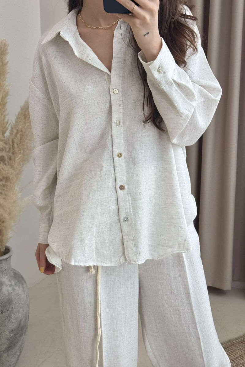 ONE COLOR LINEN SHIRT+TROUSERS WOMEN SET CREAM/KREM - 6