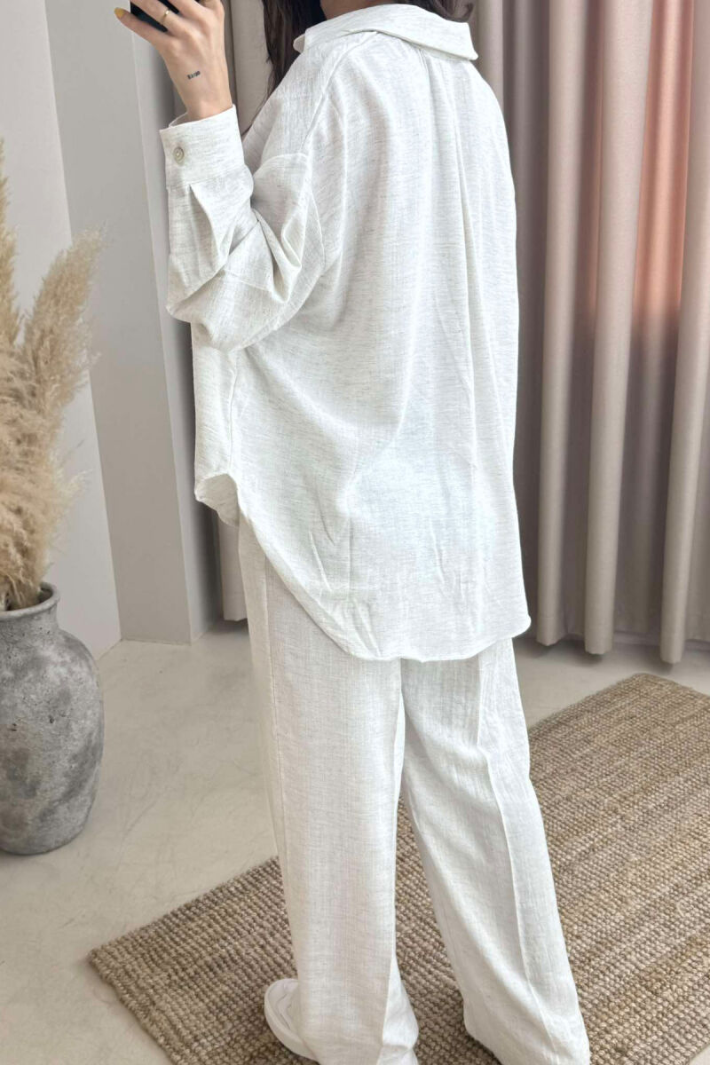 ONE COLOR LINEN SHIRT+TROUSERS WOMEN SET CREAM/KREM - 7