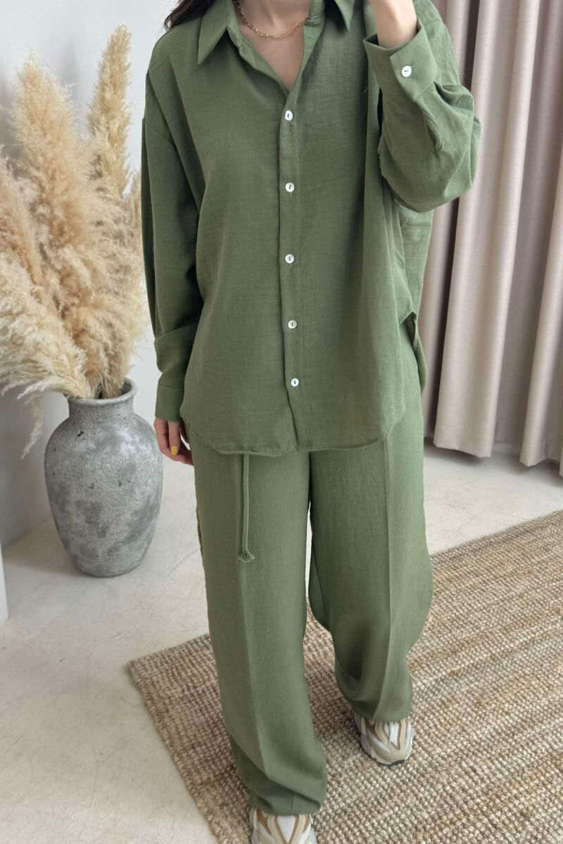 ONE COLOR LINEN SHIRT+TROUSERS WOMEN SET GREEN/JESHILE - 2