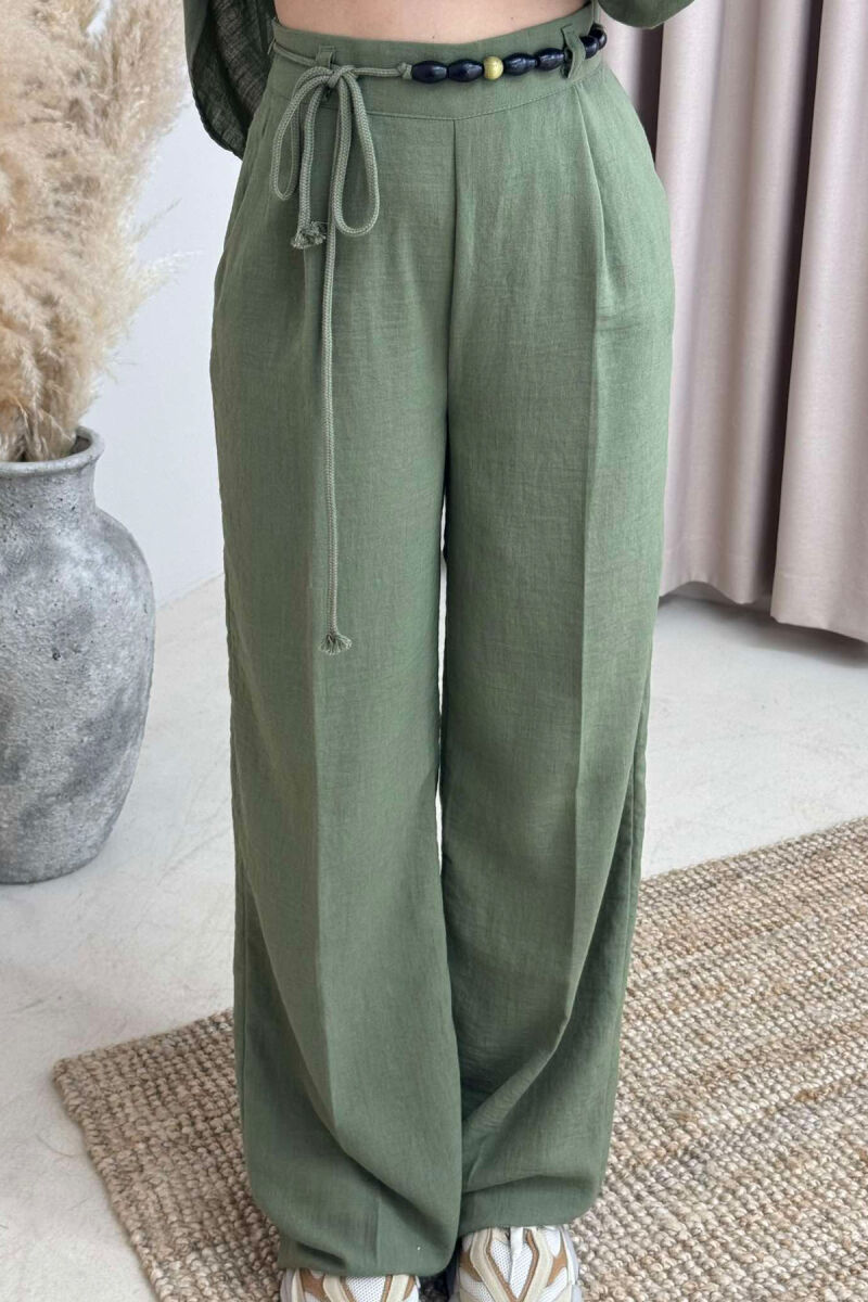 ONE COLOR LINEN SHIRT+TROUSERS WOMEN SET GREEN/JESHILE - 6