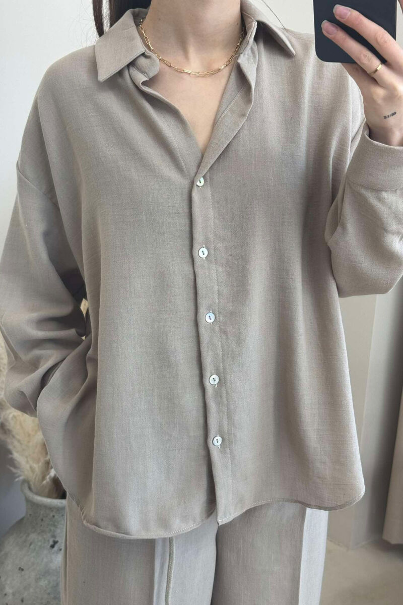 ONE COLOR LINEN SHIRT+TROUSERS WOMEN SET LIGHT BROWN/KAZB - 3